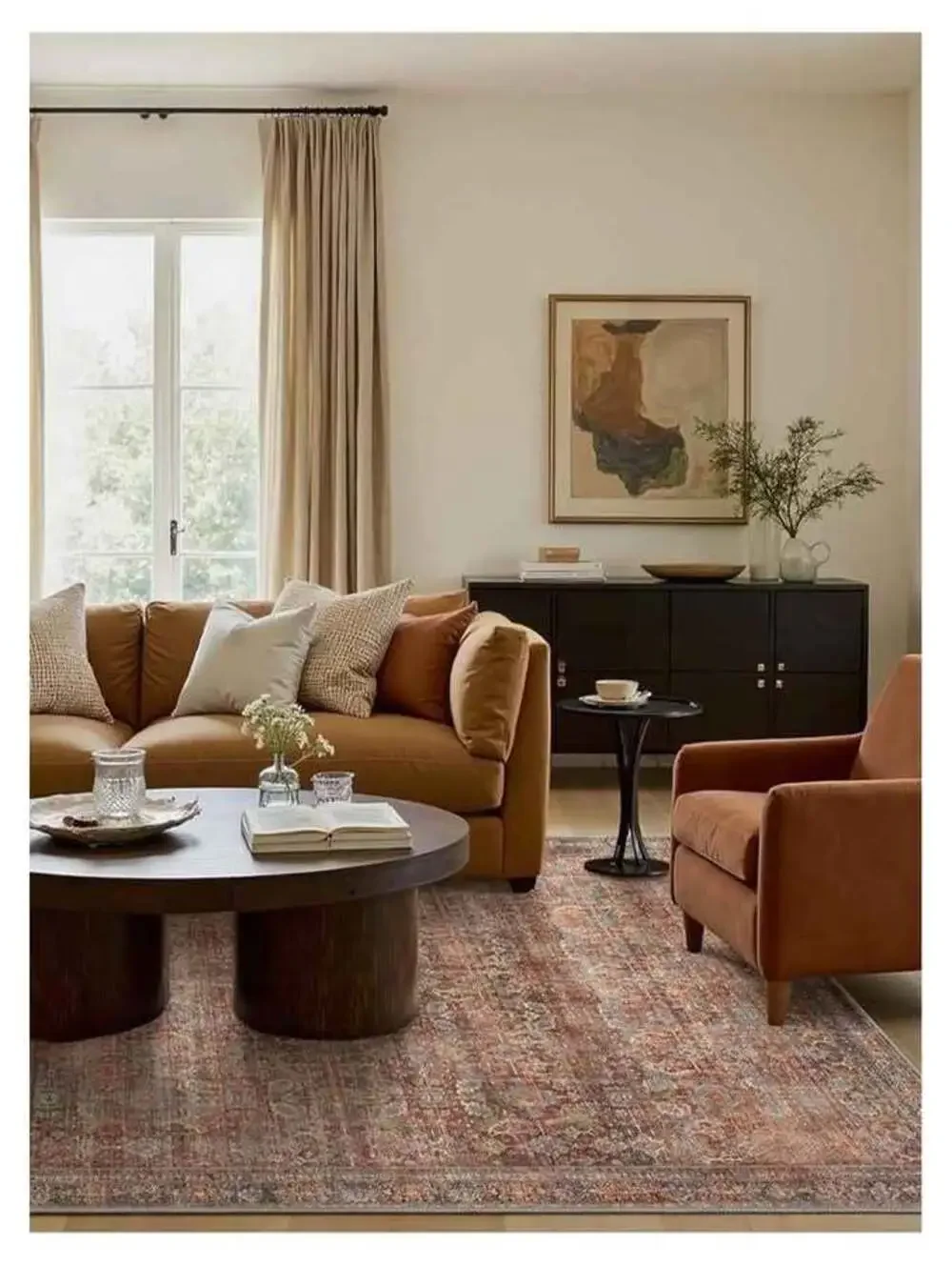 9x12 Area Rug Washable Boho Rug terracotta Ultra-Thin Low Pile Lightweight NEW